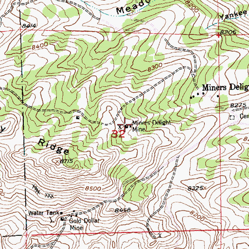 Topographic Map of Miners Delight Mine, WY