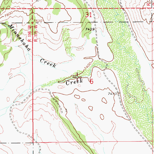 Topographic Map of Minnehaha Creek, WY