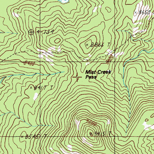 Topographic Map of Mist Creek Pass, WY