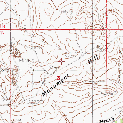 Topographic Map of Monument Hill, WY