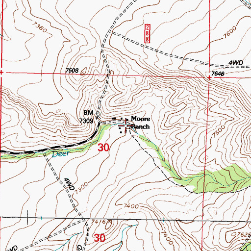 Topographic Map of Moore Ranch, WY