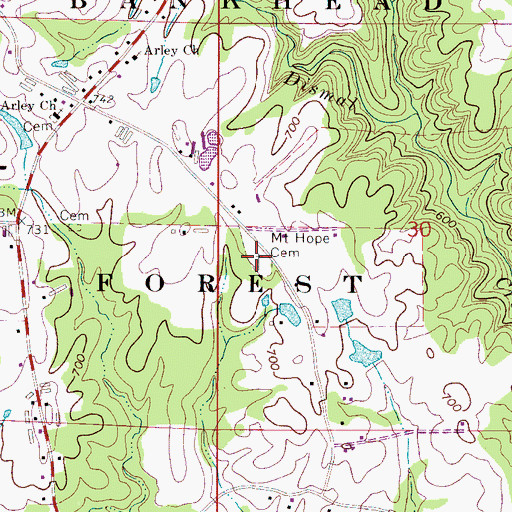 Topographic Map of Mount Hope Cemetery, AL