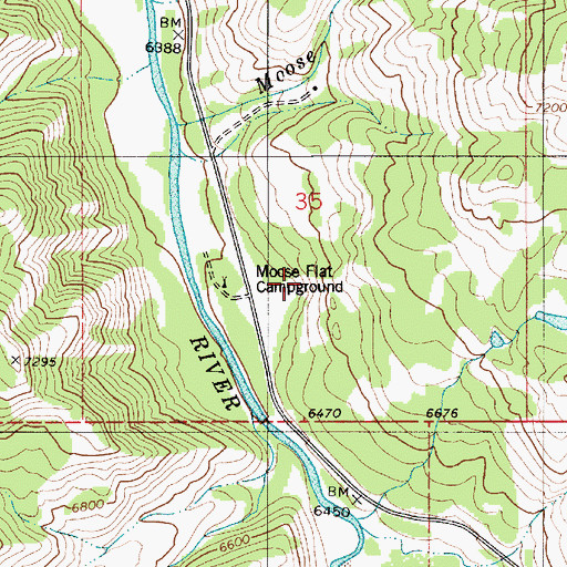 Topographic Map of Moose Flat Campground, WY