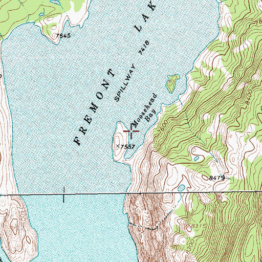 Topographic Map of Moosehead Bay, WY