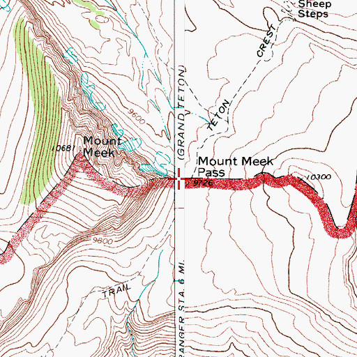 Topographic Map of Mount Meek Pass, WY