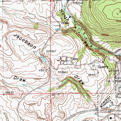 Topographic Map of Mount Moriah Cemetery, WY