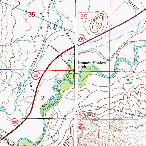 Topographic Map of Mountain Meadow Ranch, WY
