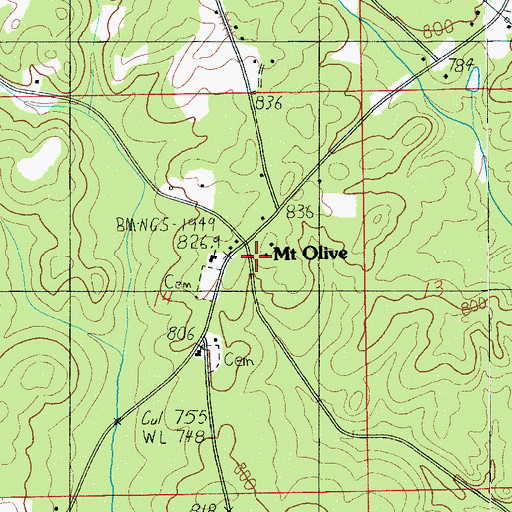 Topographic Map of Mount Olive, AL