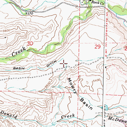 Topographic Map of Mowry Basin Ditch, WY
