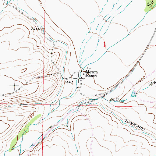 Topographic Map of Mowry Ranch, WY