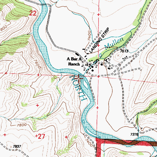 Topographic Map of Mullen Creek, WY