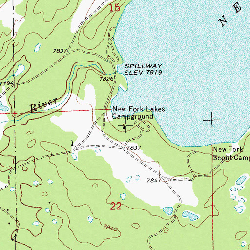 Topographic Map of New Fork Lakes Campground, WY