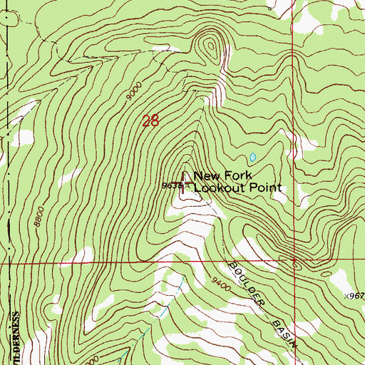 Topographic Map of New Fork Lookout Point, WY