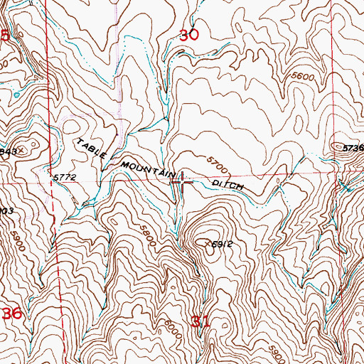 Topographic Map of Nicol Table Mountain Ditch, WY