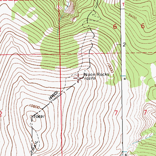 Topographic Map of Noon Rocks, WY