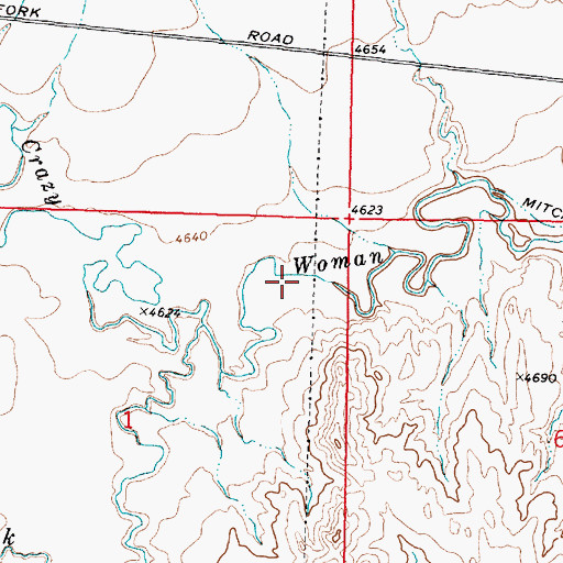 Topographic Map of North Fork Crazy Woman Creek, WY