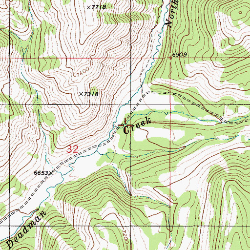 Topographic Map of North Fork Deadman Creek, WY