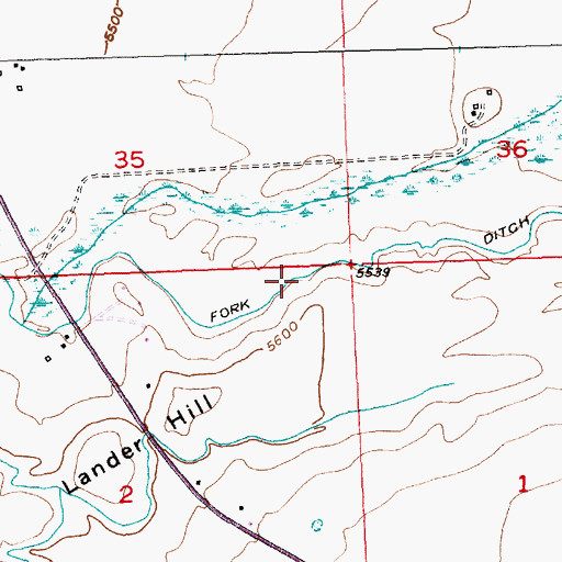 Topographic Map of North Fork Ditch, WY