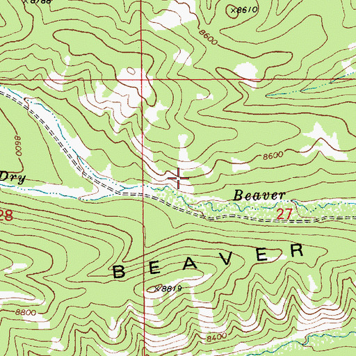 Topographic Map of North Fork Dry Beaver Creek, WY