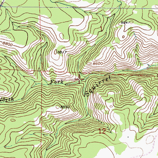 Topographic Map of North Fork Squirrel Creek, WY