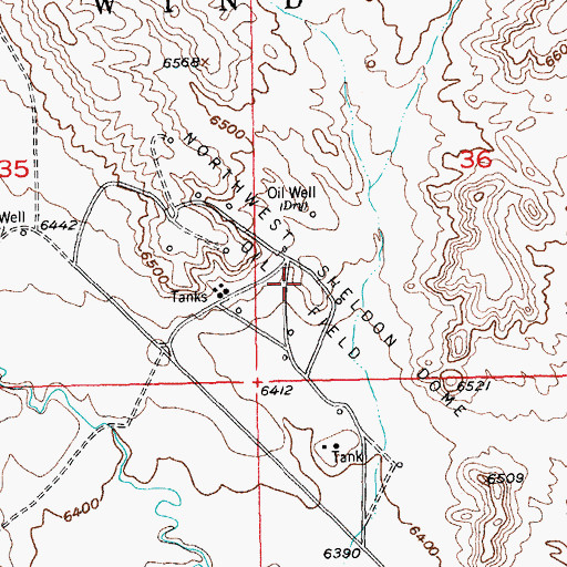 Topographic Map of Northwest Sheldon Dome Oil Field, WY