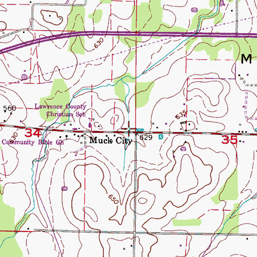 Topographic Map of Muck City, AL
