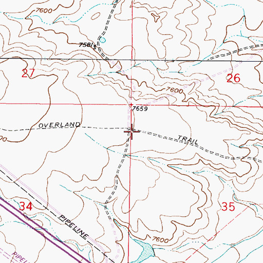 Topographic Map of Overland Trail, WY