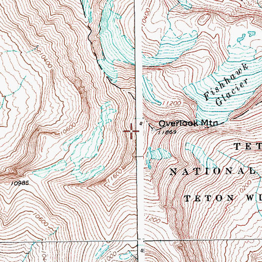 Topographic Map of Overlook Mountain, WY