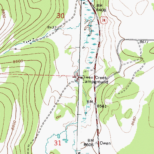 Topographic Map of Owen Creek Campground, WY