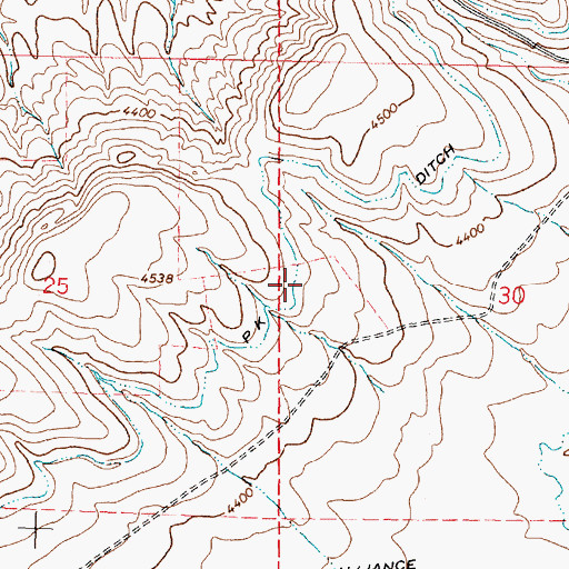 Topographic Map of P K Ditch, WY