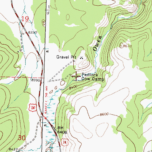 Topographic Map of Padlock Cow Camp, WY