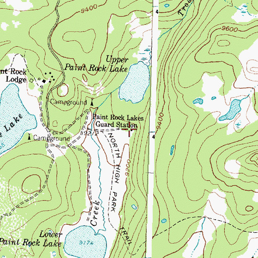 Topographic Map of Paint Rock Lakes Guard Station, WY