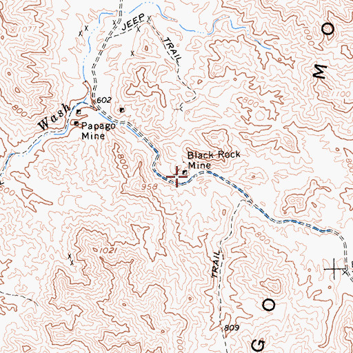 Topographic Map of Black Rock Mine, AZ