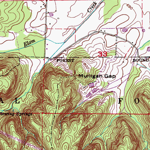 Topographic Map of Mulligan Gap, AL