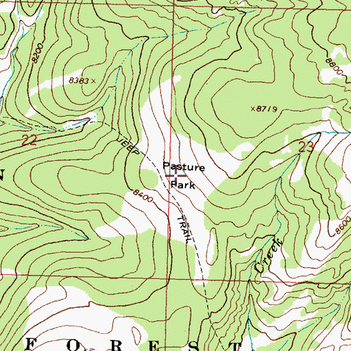 Topographic Map of Pasture Park, WY