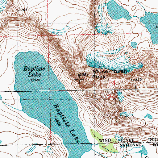 Topographic Map of Musembeah Peak, WY