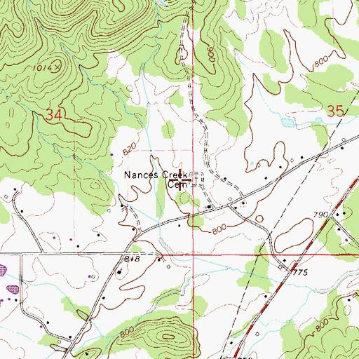 Topographic Map of Nances Creek Cemetery, AL