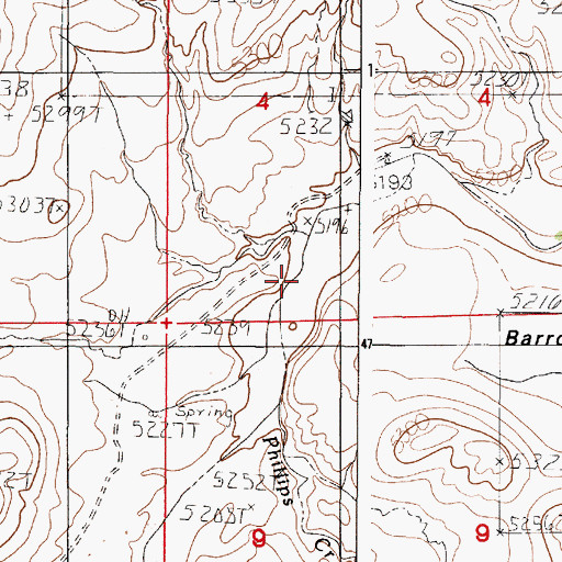 Topographic Map of Phillips Creek, WY