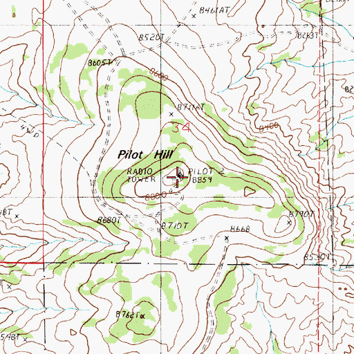 Topographic Map of Pilot Hill, WY