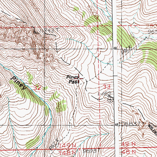 Topographic Map of Piney Pass, WY