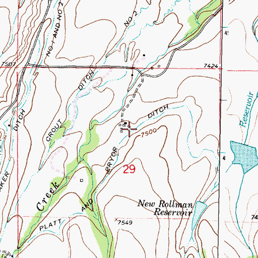 Topographic Map of Platt and Pryor Ditch, WY