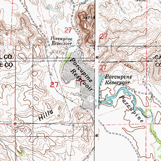 Topographic Map of Porcupine Reservoir, WY