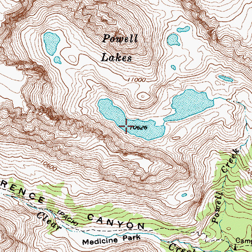 Topographic Map of Powell Lakes, WY