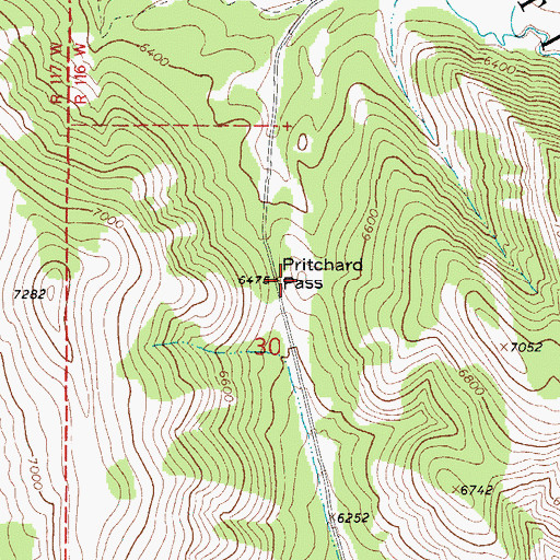 Topographic Map of Pritchard Pass, WY