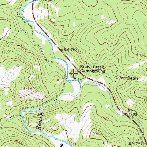 Topographic Map of Prune Creek Campground, WY