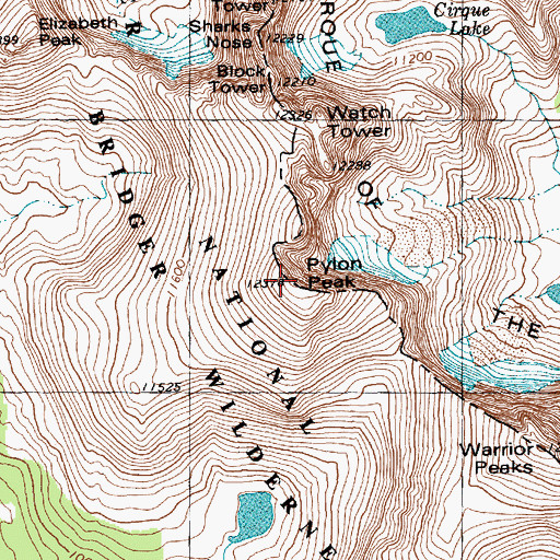 Topographic Map of Pylon Peak, WY