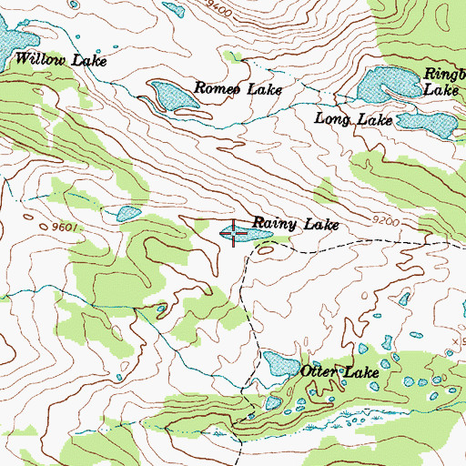 Topographic Map of Rainy Lake, WY