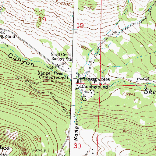 Topographic Map of Ranger Creek Campground, WY