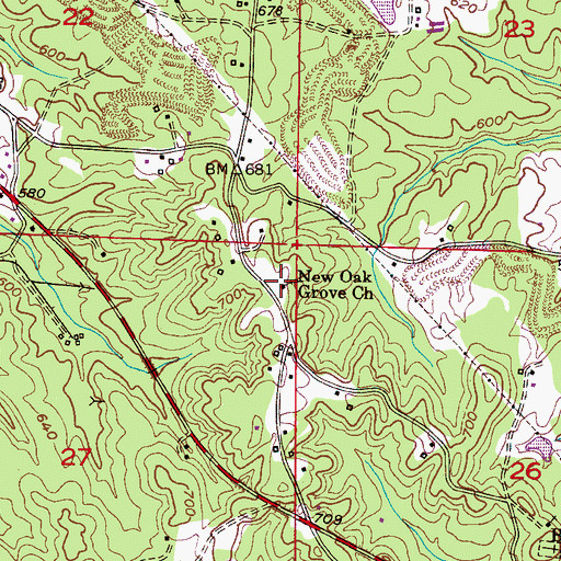 Topographic Map of New Oak Grove Church, AL