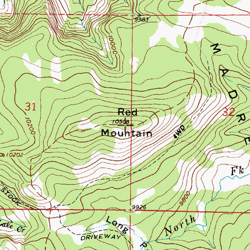 Topographic Map of Red Mountain, WY